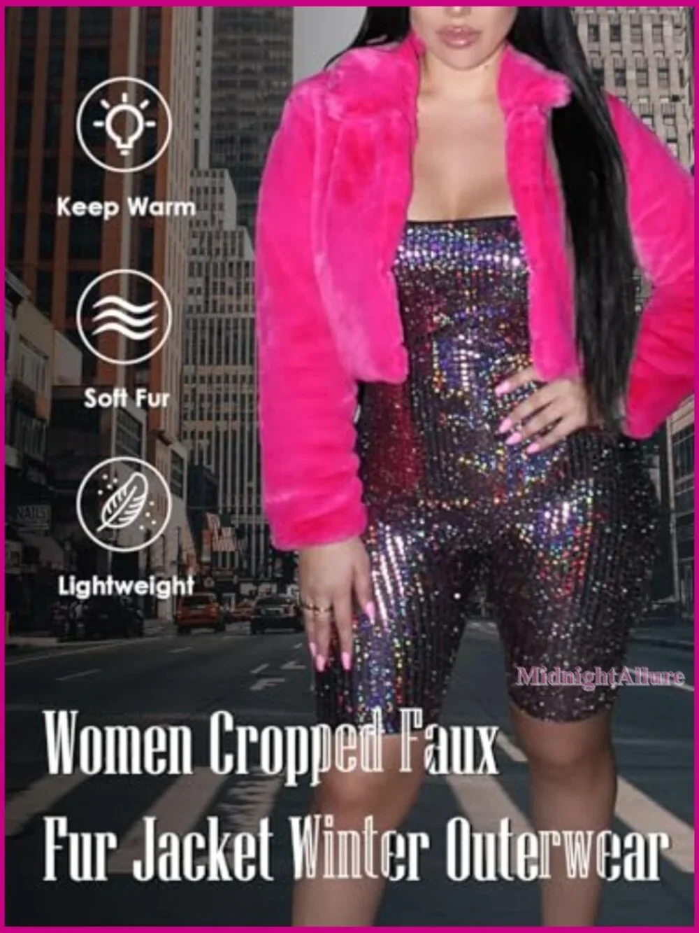 Faux Fur Crop Jacket Long Sleeve Open Front Shaggy Winter Coat - Picture 6 of 7